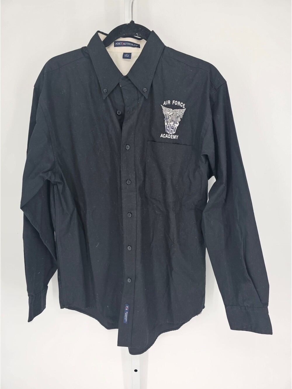 Air Force Academy Mens Sz M Long Sleeve Button Up Dress Shirt Black Embroidered